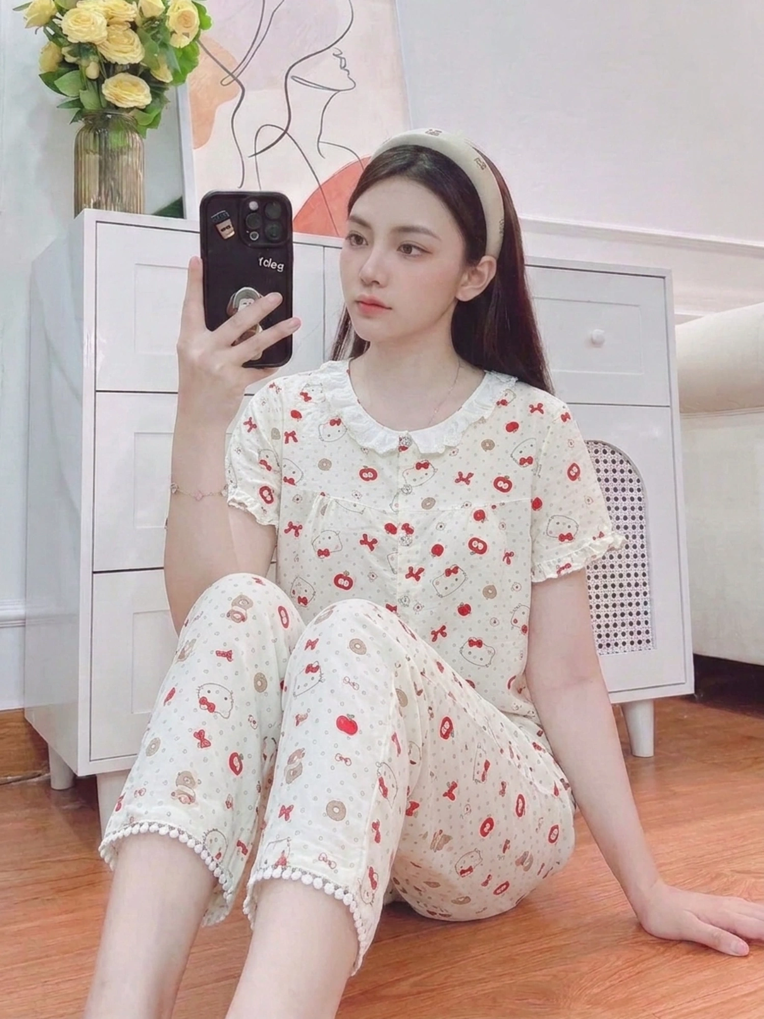 🎀 Bộ Đồ Dài Mặc Nhà Nữ Vải Đũi Mềm Phối Cổ Ren Tiểu Thư Dễ Thương (Hàng thiết kế Form chuẩn) 🌸