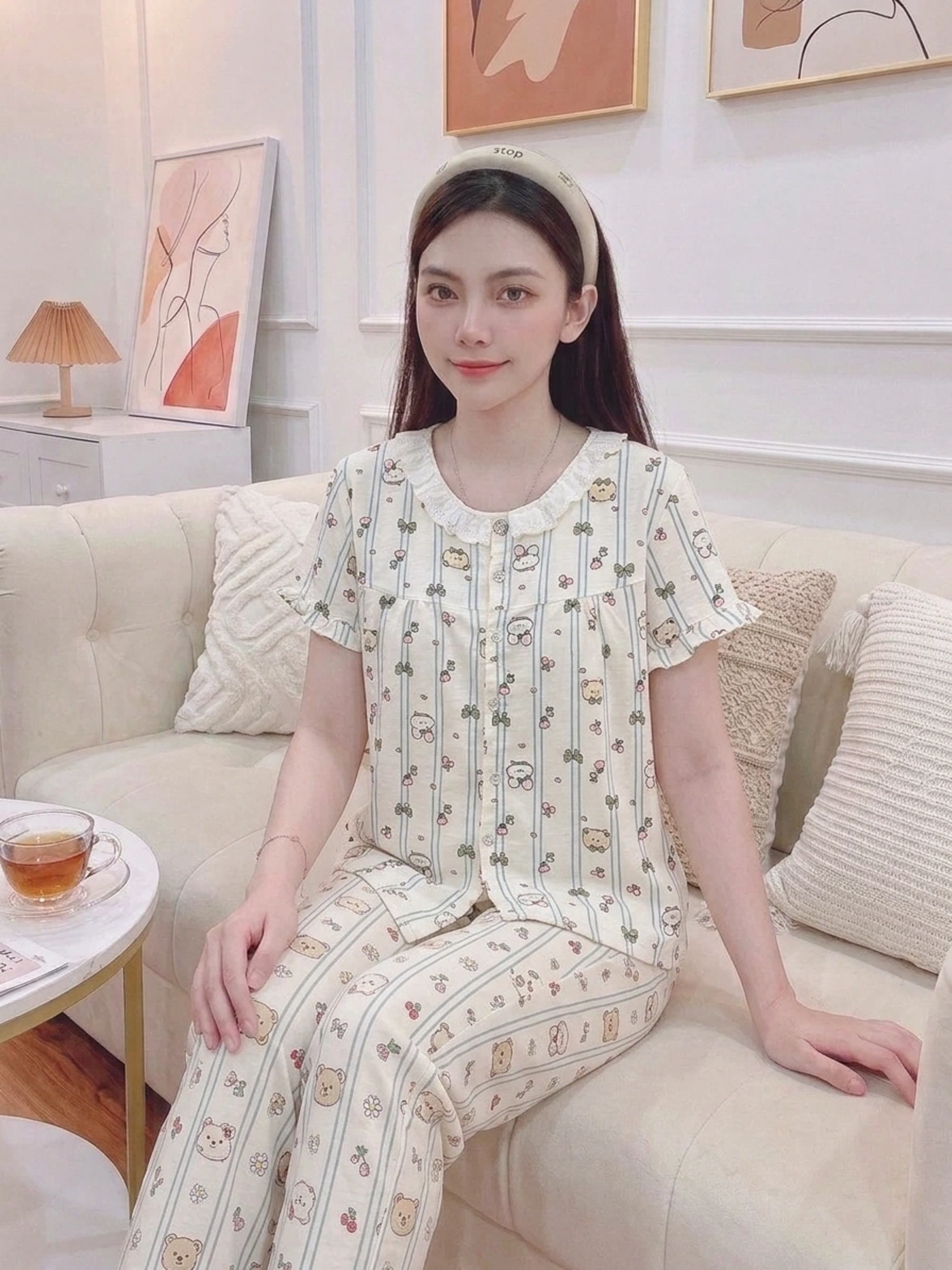 Màu Trắng be gấu kẻ sọc