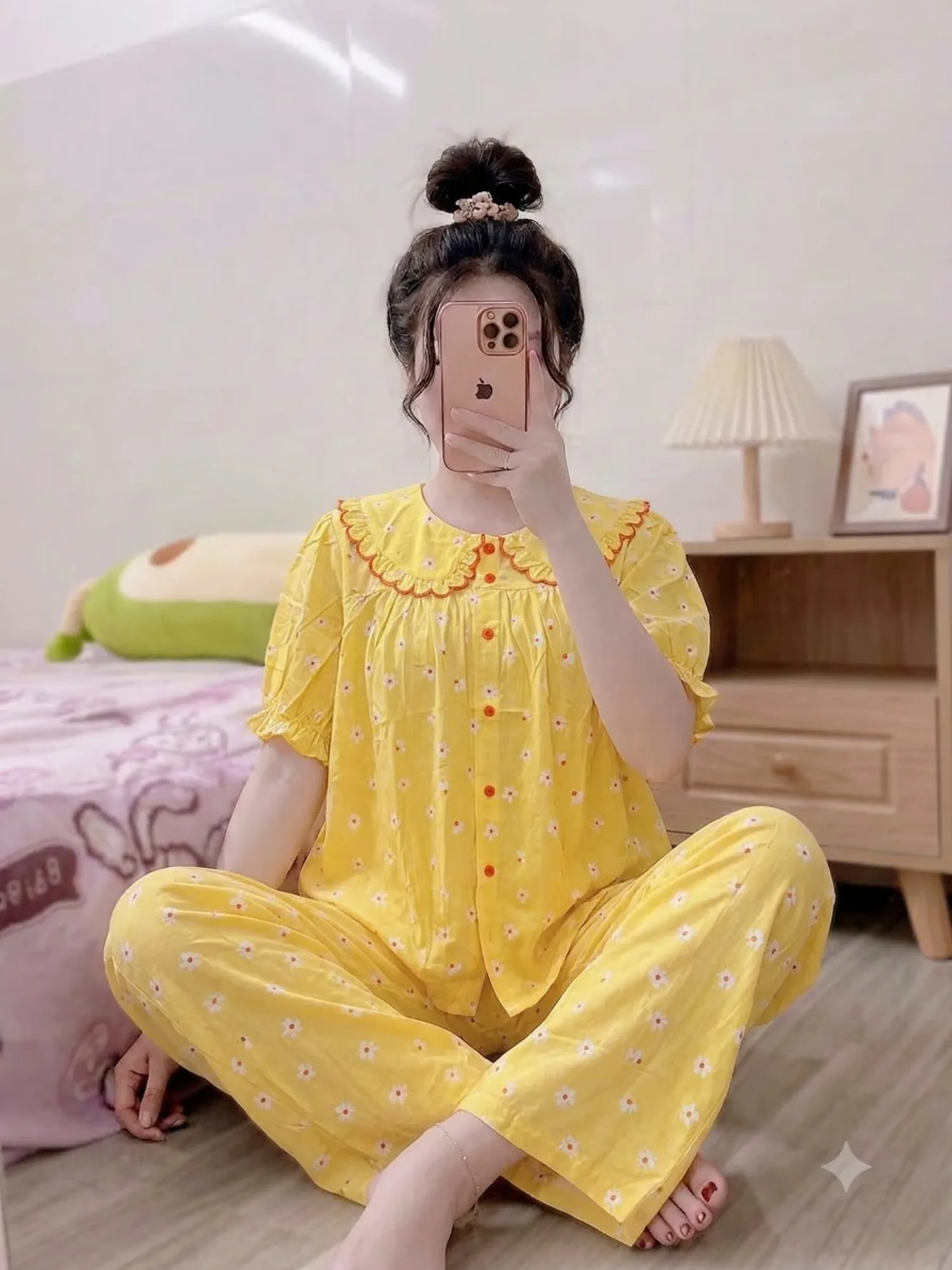 Bộ Đồ Mặc Nhà Lanh Tole F21 Tay Ngắn Cổ Sen Thêu Viền Cao Cấp Form Rộng Ống Suông (Liên hệ để mua)